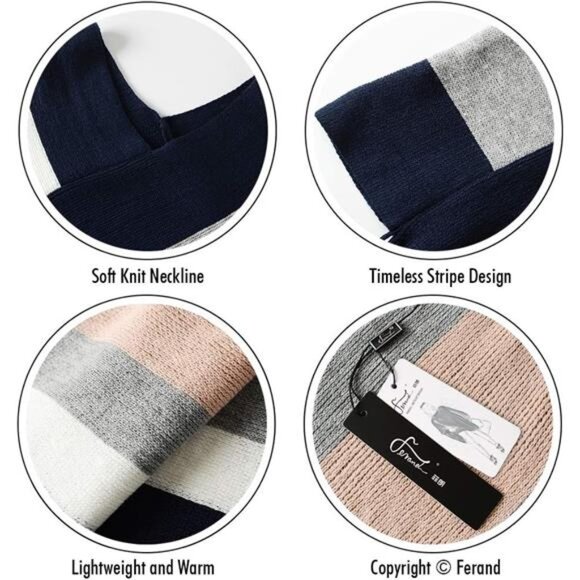 Women's Striped Poncho Sweater Cozy Knit Fringe Shawl Wraps for Fall Winter - Picture 4 of 7